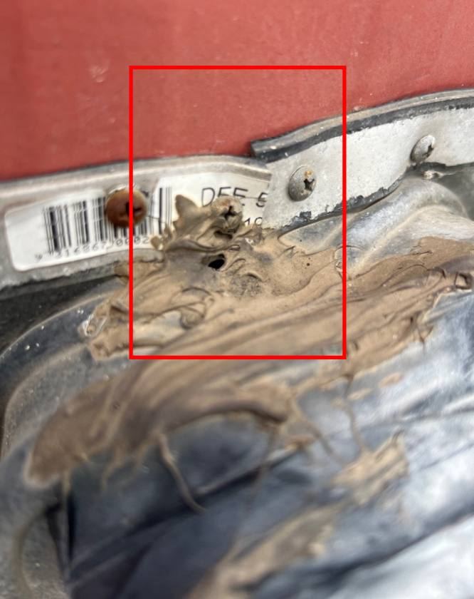 Close-up of double Dektite flashing with sealant gaps marked